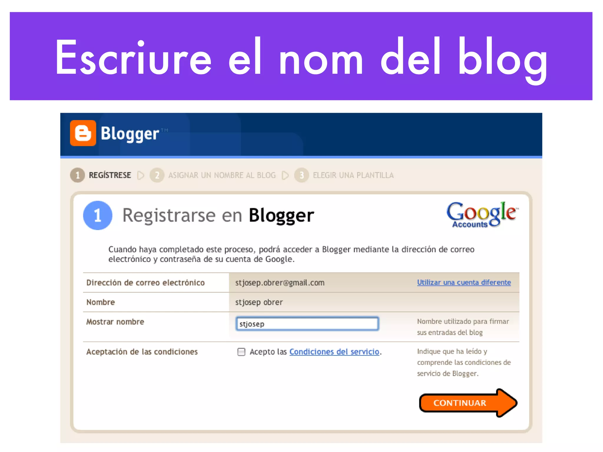 Escriure el nom del blog 
