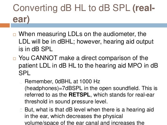 Db Spl To Db Hl Conversion Chart