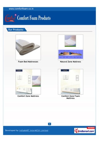 Our Products:




        Foam Bed Mattresses    Natural Zone Mattress




       Comfort Zone Mattress    Comfort Zone Foam
                                    Mattress
 