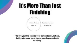 It’s More Than Just
Finishing
‘’To live your life outside your comfort zone, is hard,
but in return can be so tremendously rewarding &
enriching.’’
 