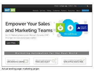 Actual landing page: marketing jargon
 