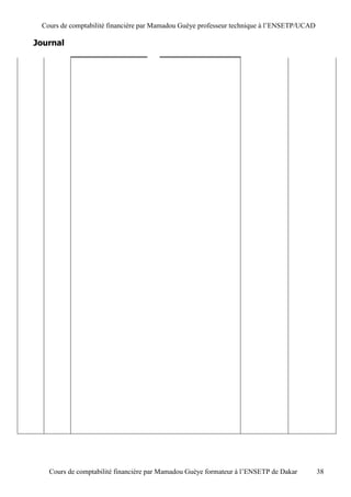 Cours de comptabilité financière par Mamadou Guèye professeur technique à l’ENSETP/UCAD

Journal
          _________________           __________________




   Cours de comptabilité financière par Mamadou Guèye formateur à l’ENSETP de Dakar        38
 