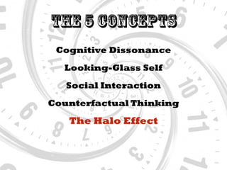 The 5 Concepts
Social Interaction
Looking-Glass Self
Counterfactual Thinking
The Halo Effect
Cognitive Dissonance
 