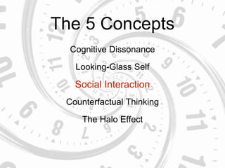 The 5 Concepts
Social Interaction
Looking-Glass Self
Counterfactual Thinking
The Halo Effect
Cognitive Dissonance
 