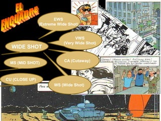 EWS
                (Extreme Wide Shot)


                                  VWS
                            (Very Wide Shot)
  WIDE SHOT

                            CA (Cutaway)
 MS (MID SHOT)



CU (CLOSE UP)
                       WS (Wide Shot)
 
