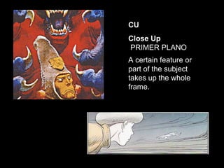 CU
Close Up
PRIMER PLANO
A certain feature or
part of the subject
takes up the whole
frame.
 