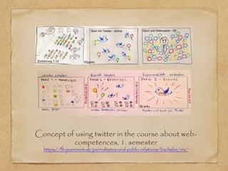 Concept of using twitter in the course about web-
competences, 1. semester
https://fh-joanneum.at/journalismus-und-public-relations/bachelor/en/
 