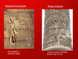 Eqyptian hieroglyphs Roman Columns Trajan’s Column, (Column) Rome, Italy 113 CE (Heiroglyphic ) Dendera, Eqypt 
