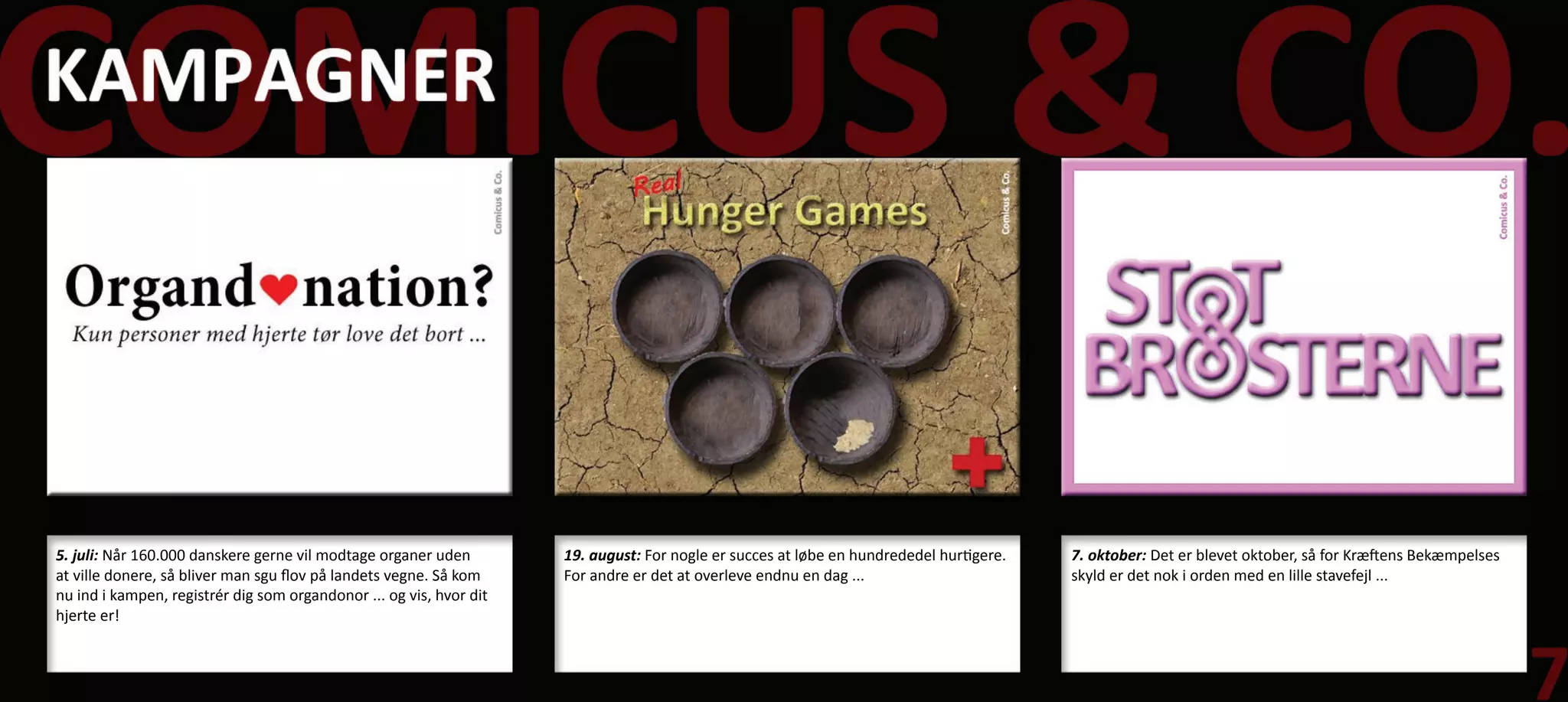 5. juli: Når 160.000 danskere gerne vil modtage organer uden         19. august: For nogle er succes at løbe en hundrededel hurtigere.   7. oktober: Det er blevet oktober, så for Kræftens Bekæmpelses
at ville donere, så bliver man sgu flov på landets vegne. Så kom     For andre er det at overleve endnu en dag ...                       skyld er det nok i orden med en lille stavefejl ...
nu ind i kampen, registrér dig som organdonor ... og vis, hvor dit
hjerte er!
 