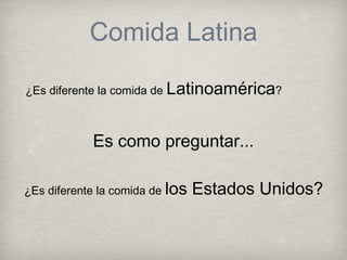 Comida Latina

¿Es diferente la comida de Latinoamérica?



            Es como preguntar...

¿Es diferente la comida de los   Estados Unidos?
 