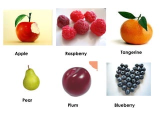 Apple Raspberry Tangerine
Pear
Plum Blueberry