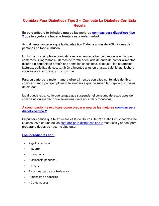 Comidas Para Diabeticos Tipo 2 – Combate La Diabetes Con Esta Receta