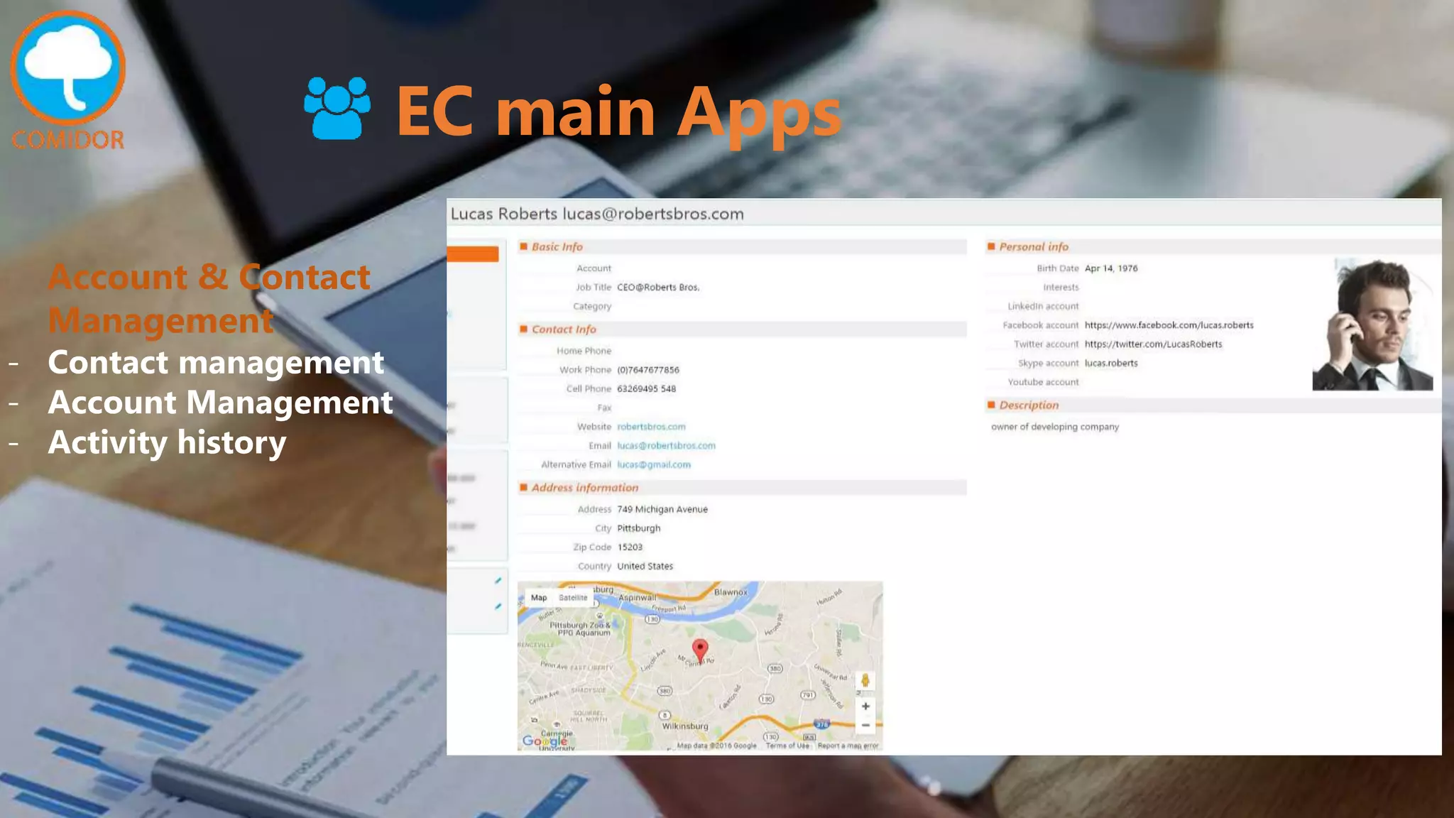 EC main Apps
Account & Contact
Management
- Contact management
- Account Management
- Activity history
 