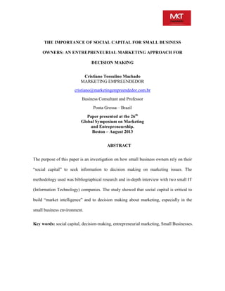 The Importance of Social Capital for Small Business Owners: An ...