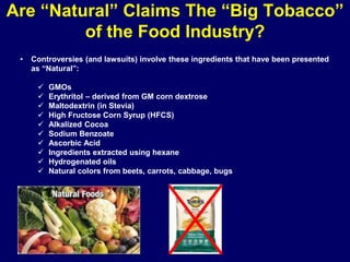 Are “Natural” Claims The “Big Tobacco”
of the Food Industry?
• Controversies (and lawsuits) involve these ingredients that...