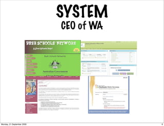 SYSTEM
                            CEO of WA




Monday, 21 September 2009               6
 
