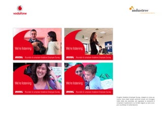 comunicazione interna




Progetto Vodafone Employee Survey, indagine di clima pe-
riodica. Sono state inviate cartoline virtuali con immagini
tratte dalla vita aziendale, per segnalare la necessità di
compilare il questionario cui ha fatto seguito un vero e pro-
prio countdown di sollecitazione.
 