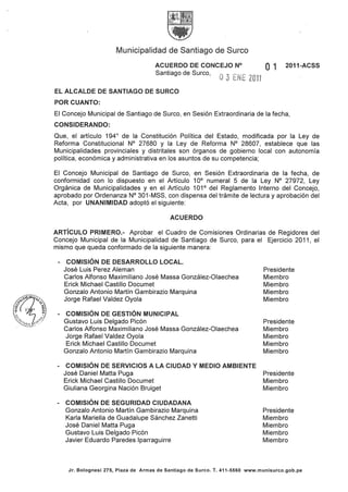 Comisiones ordinarias del consejo de santiago de surco 2011