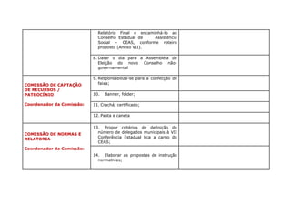Como organizar as Comissões das Conferencias Municipais de Assistencia Social de sua cidade.