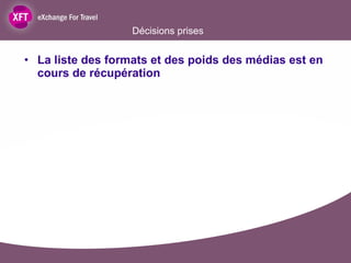 Décisions prises La liste des formats et des poids des médias est en cours de récupération 