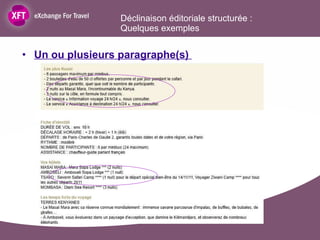 Un ou plusieurs paragraphe(s)  Déclinaison éditoriale structurée :  Quelques exemples  