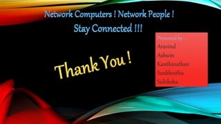 Presented by :
Aravind
Ashwin
Kanthinathan
Sankheetha
Subiksha
 