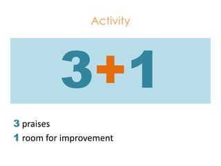 Activity3+13 praises1 room for improvement