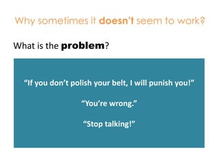 Why sometimes it doesn’t seem to work?What is the problem?“If you don’t polish your belt, I will punish you!”“You’re wrong.”“Stop talking!”