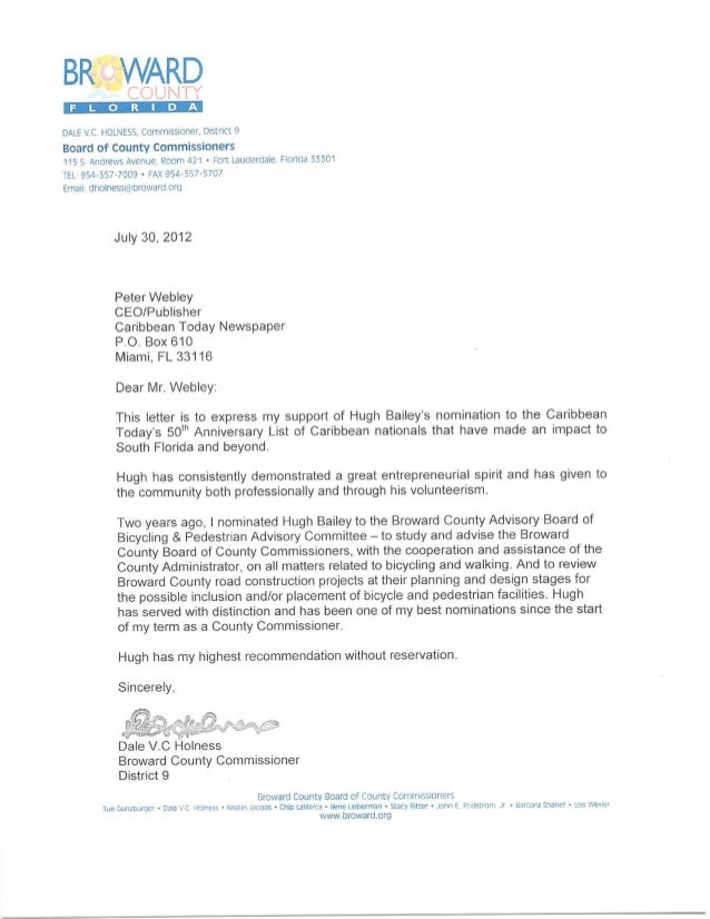 Broward County Board of Commissioners Service Letter