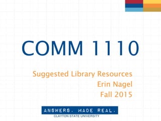 COMM 1110
Suggested Library Resources
Erin Nagel
Fall 2015
 