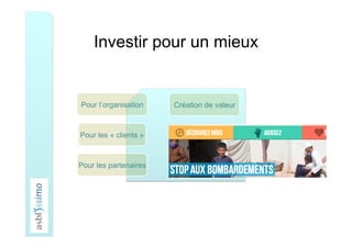 Investir pour un mieux
Création de valeurPour l’organisation
Pour les partenaires
Pour les « clients »
 