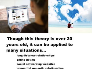 Though this theory is over 20 years old, it can be applied to many situations… long distance relationships online dating social networking websites premarital romantic relationships 