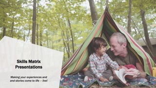 Skills Matrix
Presentations
Making your experiences and
and stories come to life – live!
 