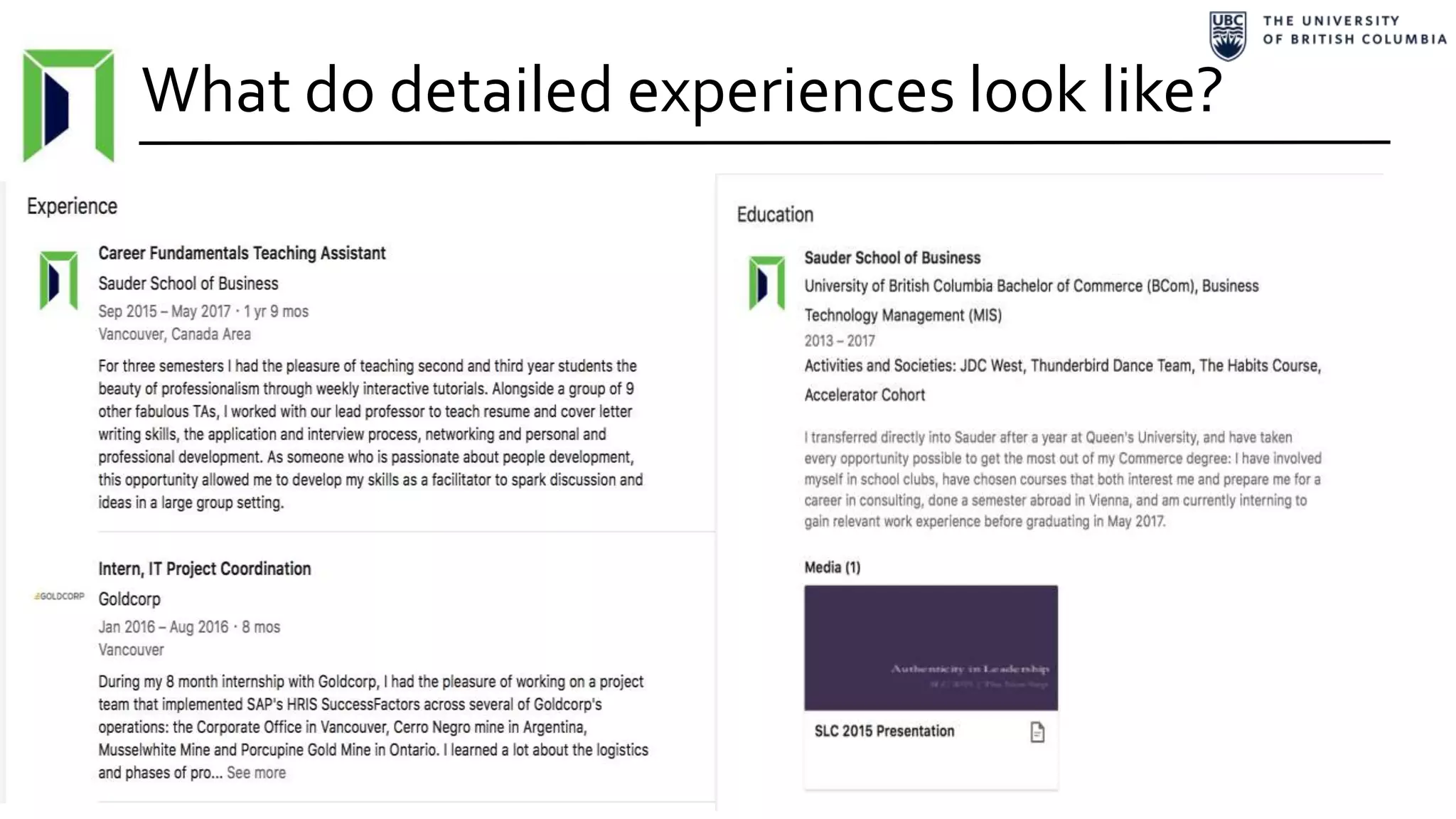 What do detailed experiences look like?
 