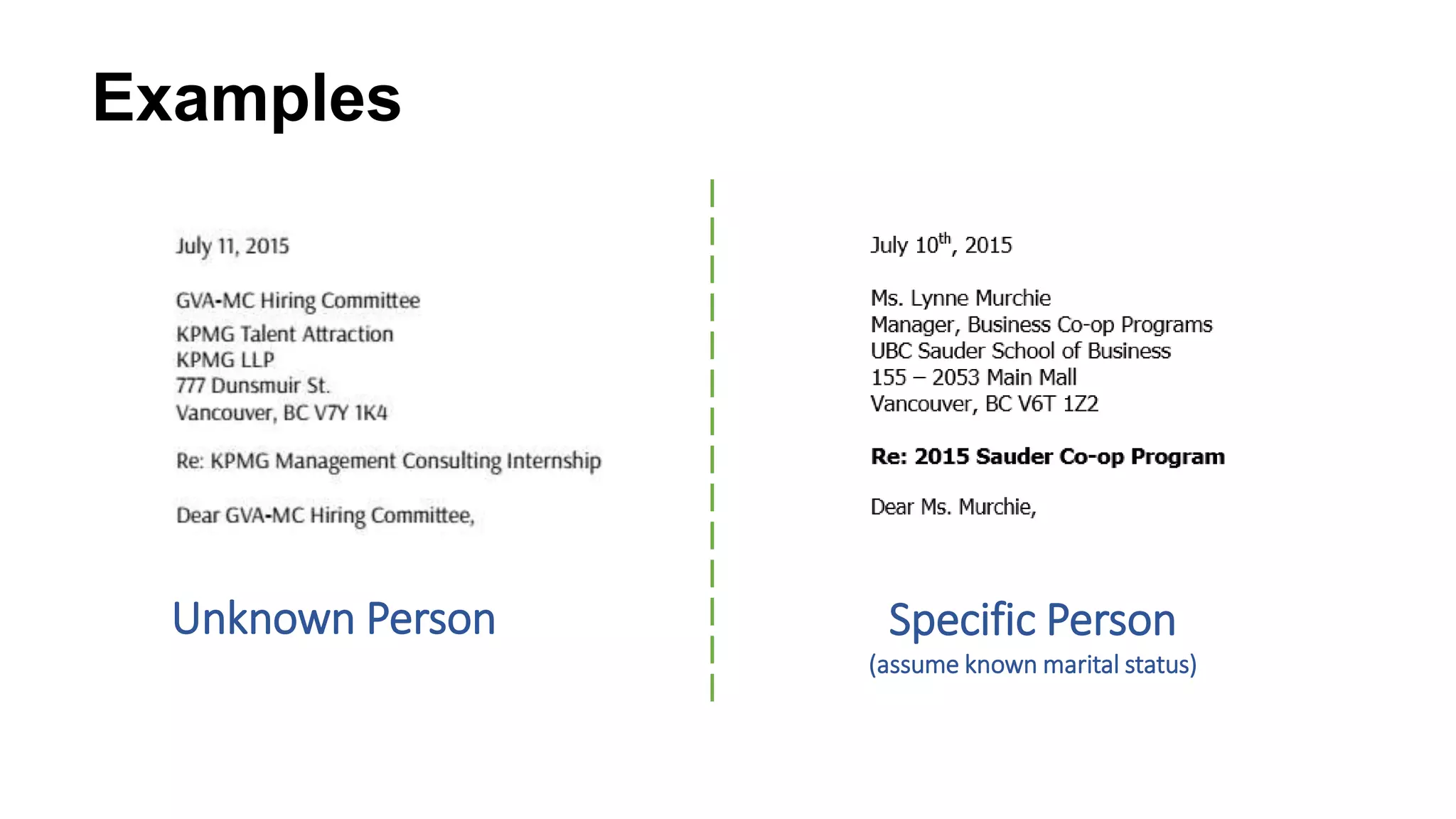 Examples
Unknown Person Specific Person
(assume known marital status)
 