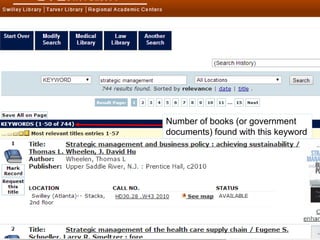 Number of books (or government 
documents) found with this keyword 
 