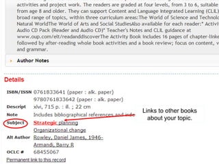 Links to other books 
about your topic. 
 
