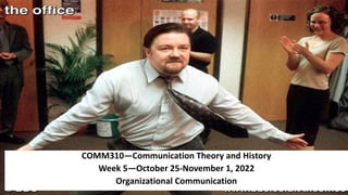 COMM310—Communication Theory and History
Week 5—October 25-November 1, 2022
Organizational Communication
 