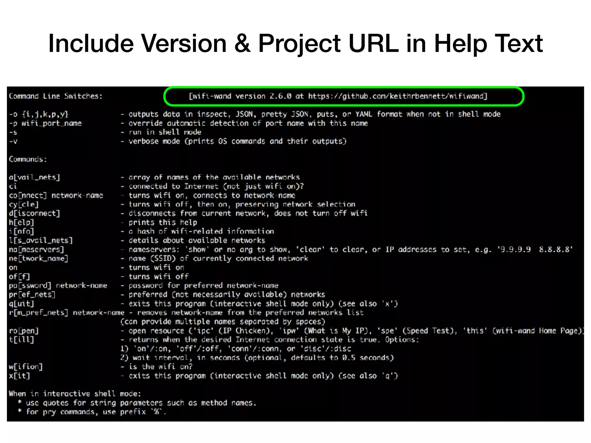 Include Version & Project URL in Help Text
 