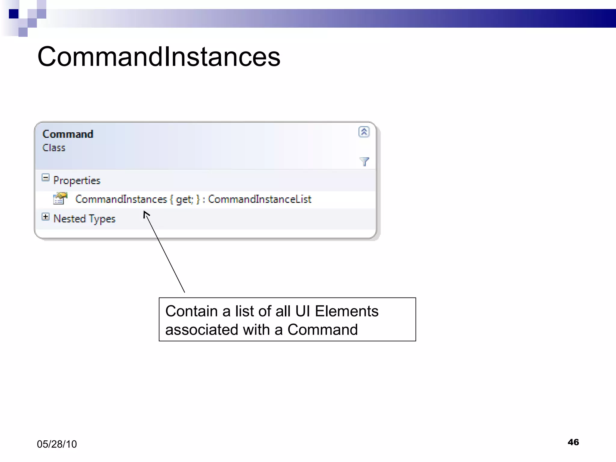 CommandInstances 05/28/10 Contain a list of all UI Elements associated with a Command 