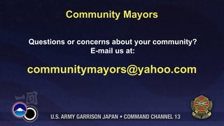 Community Mayors

Questions or concerns about your community?
                E-mail us at:

communitymayors@yahoo.com
 