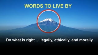 WORDS TO LIVE BY




Do what is right … legally, ethically, and morally
 