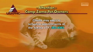 Clients may elect to
schedule appointments at
the Yokota VTF: 263-4363.
 