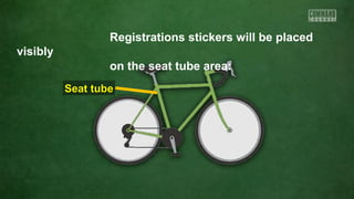 Registrations stickers will be placed
visibly
on the seat tube area:
Seat tube

 