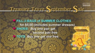 FFIILLLL--22--BBAAGGSS ooff SSUUMMMMEERR CCLLOOTTHHEESS 
ffoorr $$55..0000 ((iinncclluuddeess ssuummmmeerr ddrreesssseess)) 
SSHHOOEESS:: BBuuyy oonnee ppaaiirr ggeett 
sseeccoonndd ppaaiirr ffrreeee 
TTOOYYSS:: BBuuyy oonnee ggeett oonnee ffrreeee 
 