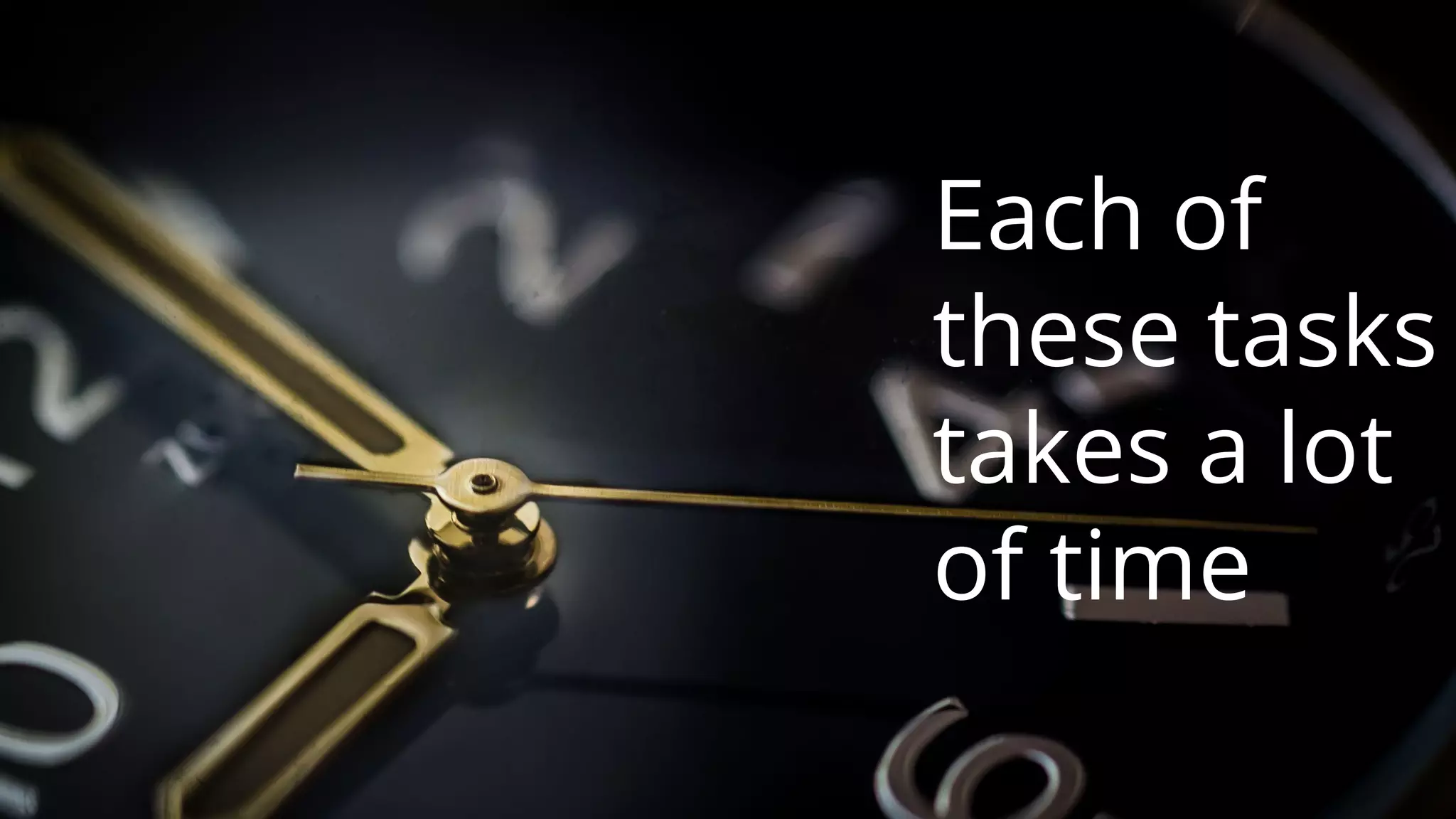 Command Line Hacks For SEO
Insert picture of hours ticking away?
Full screen
Each of
these tasks
takes a lot
of time
 