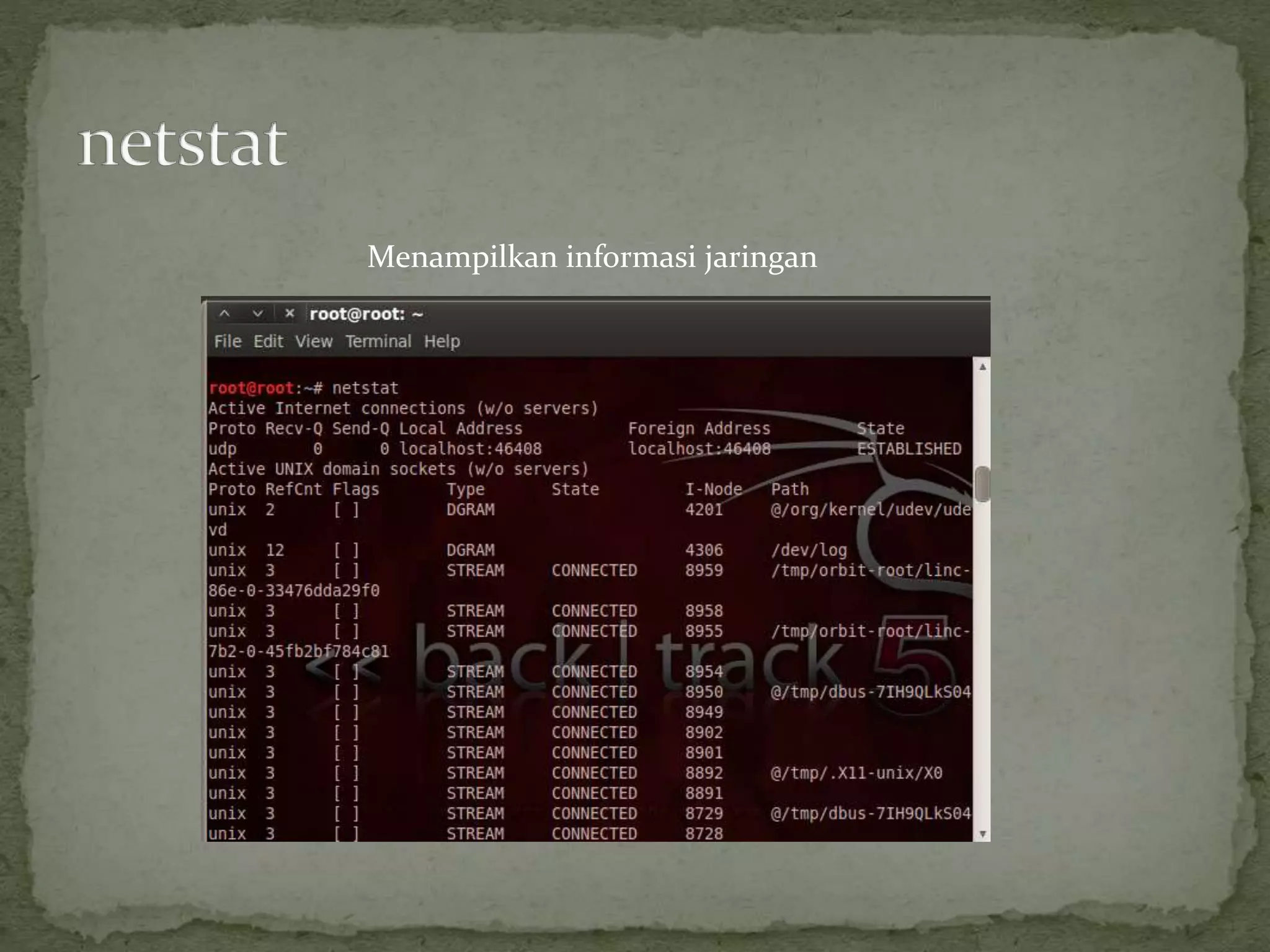 Menampilkan informasi jaringan
 