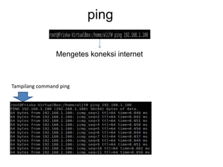 ping
Mengetes koneksi internet
Tampilang command ping
 