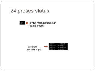 24.proses status
Untuk melihat status dari
suatu proses
Tampilan
command ps
 