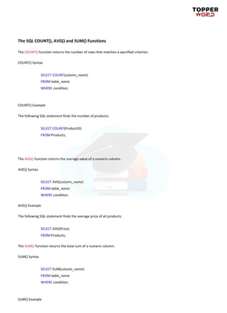 SQL Notes | PDF